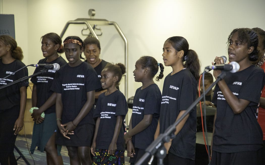 Local school children composed and performed an original song at the launch event about working together to make Solomon Islands safe from violence against children.