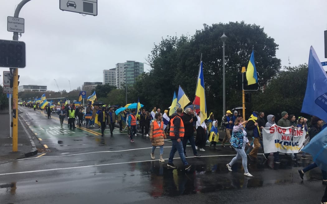 Thousands march through Auckland to honour the victims of the Russia-Ukraine war.