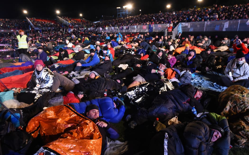 Thousands of Australians and New Zealanders begin to fill the ANZAC Commemorative Site hours before the start of the ANZAC Centenary Dawn Service at Gallipoli