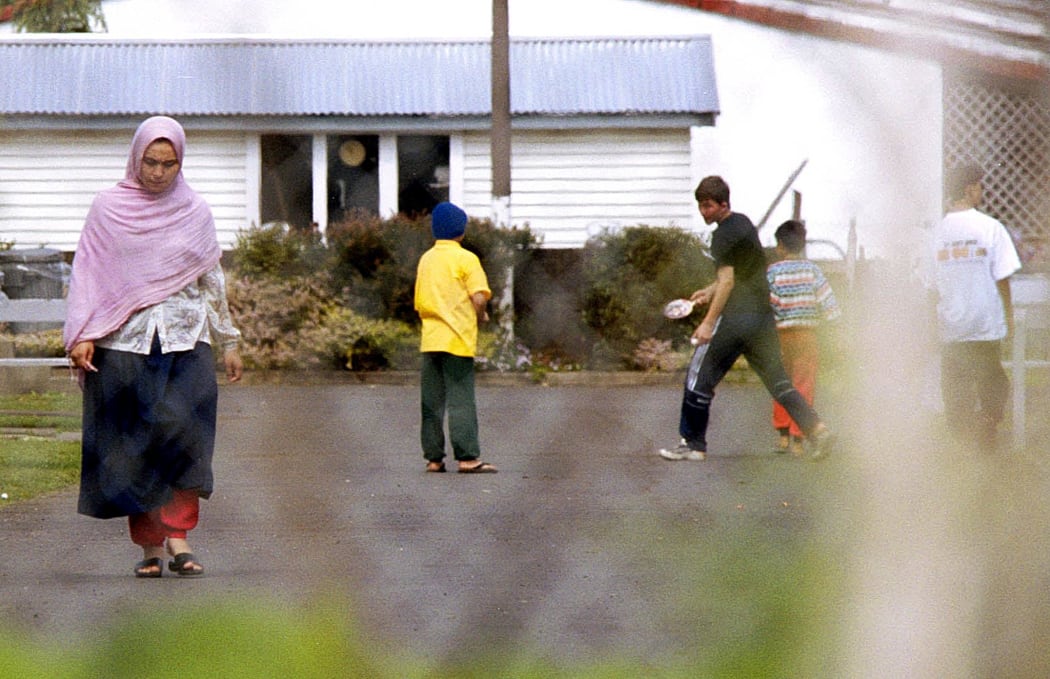 Refugees outside the Mangere Refugee Resettlement Centre.