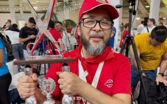 Auckland pizza-maker Enis Bacova winning the silver medal at the 2024 Caputo Cup - the world's largest and most prestigious pizza competition