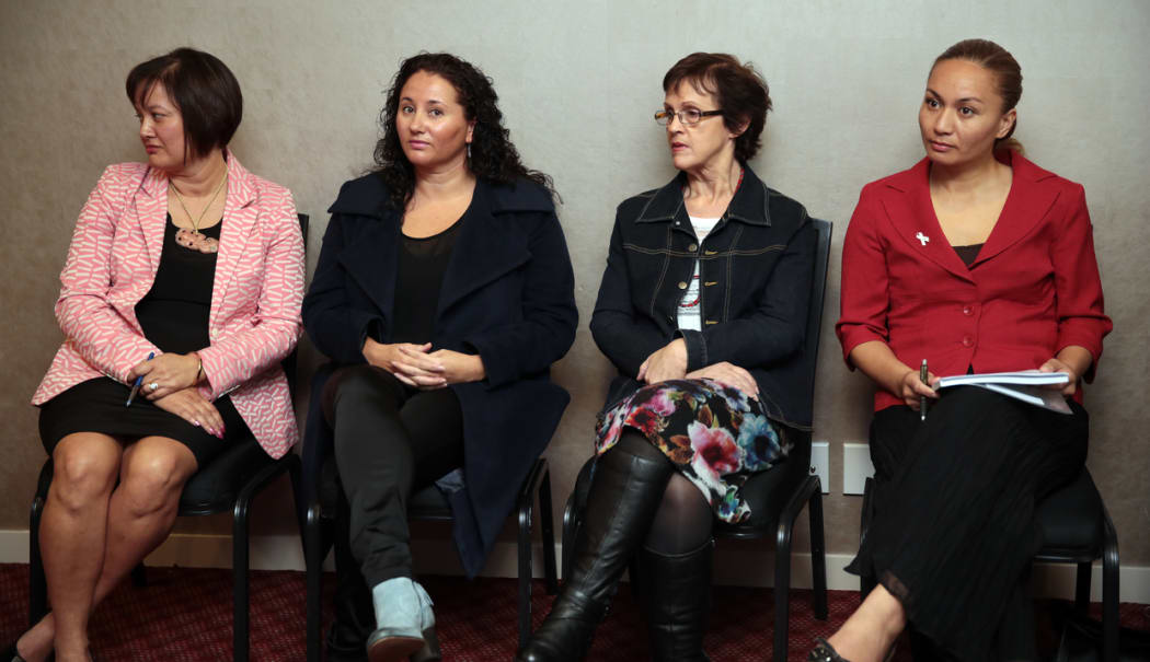 From left: Glenn Inquiry chief executive Kirsten Rei, report authors Melinda Webber and Denise Wilson, and chief panellist Marama Davidson.