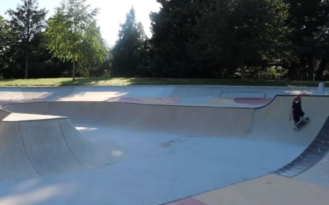 Masterton Mayor Lyn Patterson trying out the skatepark when it opened in February.