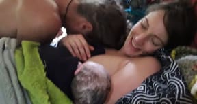 Lena Schulte and partner Dene Hagy with baby Amaya after birth