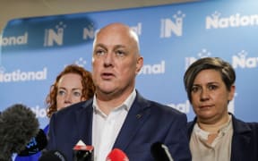 National Party leader Christopher Luxon speaks to media from Rangiora RSA while on the campaign trail on 9 October 2023.