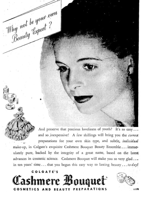 Cashmere Boutique Cosmetics from Evening Post newspaper, 1938