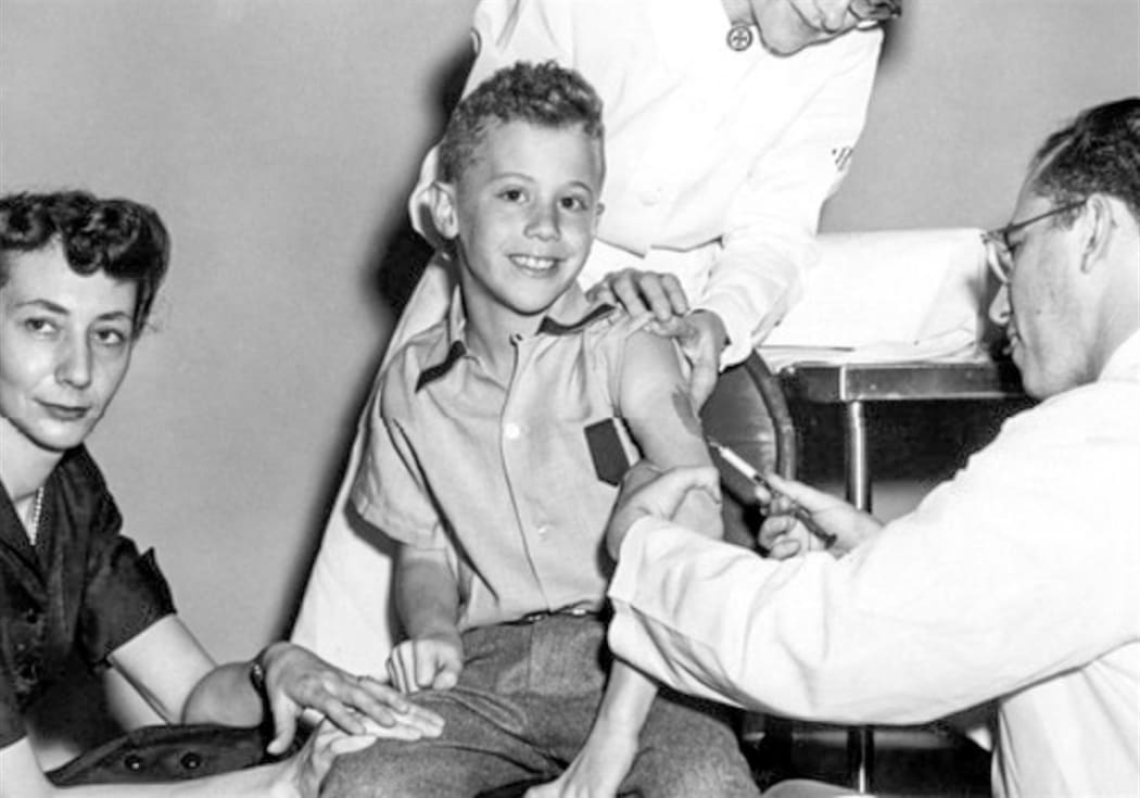 Peter Salk getting Polio vaccine from his Father Dr Jonas Salk