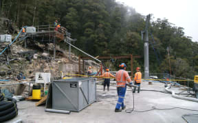 Solid Energy crew on the Pike River mine vent shaft platform.