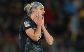 WELLINGTON, NEW ZEALAND - JULY 25: Hannah Wilkinson of New Zealand reacts during the FIFA Women's World Cup Australia & New Zealand 2023 Group A match between New Zealand and Philippines at Wellington Regional Stadium on July 25, 2023 in Wellington, New Zealand. (Photo by Catherine Ivill/Getty Images)