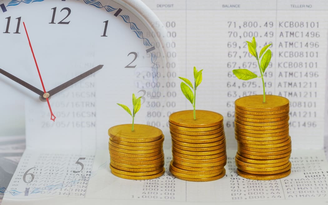 Tree growing on coins stack ,concept of investment growth.