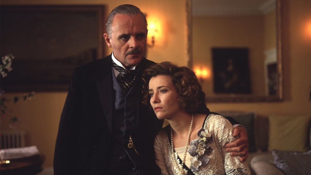 Still from the 1992 classic drama Howards End featuring Anthony Hopkins and Emma Thompson