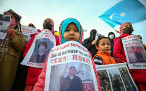 Uyghur Turks living in Istanbul who cannot contact their relatives in Xinjiang Uyghur Autonomous Region, protest against China outside the Chinese Consulate-General, Istanbul, Turkey, 11 February 2021.