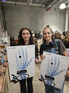 Huia Sinclair and Xanthe Roper at a Lorde listening party at Flying Nun in Christchurch.