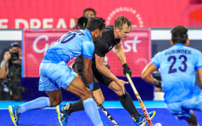 New Zealand's Hugo Inglis celebrates a goal. New Zealand Black Sticks Mens Hockey v India, Semi Final. Commonwealth Games, Gold Coast, Australia. Friday 13 April, 2018. Copyright photo: John Cowpland / www.photosport.nz