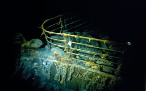This handout image taken during the historical 1986 dive, courtesy of WHOI (Woods Hole Oceanographic Institution) and released February 15, 2023 shows the Titanic bow. In July 1986, nine months after the discovery, a team from WHOI returned to the wreck site, this time using three-person research submersible Alvin and the newly developed remotely operated vehicle Jason Jr. The trip marked the first time that humans laid eyes on the vessel since its ill-fated voyage in 1912.