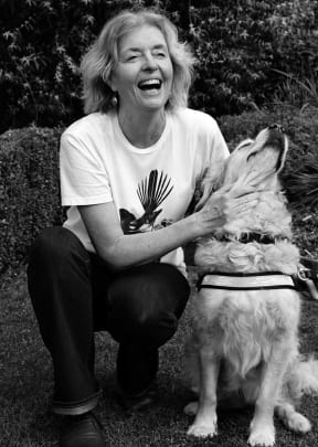 Michele Leggott with her guide dog