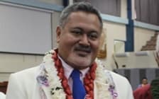 Samoa's Justice minister, Faaolesa Katopau Ainuu, (centre) with his wife Diana and the mayor of Apia.