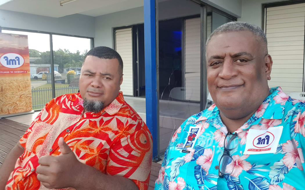 Suva Rugby Union secretary Nemeni Tuifagalele (right) with rugby commentator Alipate Naitini