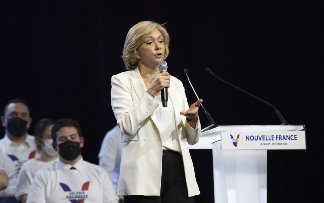 France, Le Cannet, 2022-02-18. Valerie Pecresse, candidate of the Les Republicains (LR) party for the Presidential election of 2022 during her public meeting to present her program.