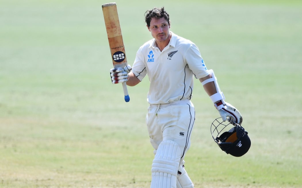 BJ Watling celebrates his double century during play on Day 4. 1st Test match. New Zealand Black Caps v England. International Cricket at Bay Oval, Mt Maunganui, New Zealand. Sunday 24 November 2019 Â© Copyright Photo: Andrew Cornaga / www.photosport.nz