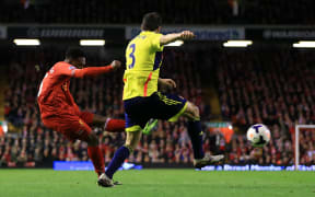 26th March 2014 - Barclays Premier League - Liverpool v Sunderland - Daniel Sturridge of Liverpool scores their 2nd goal.