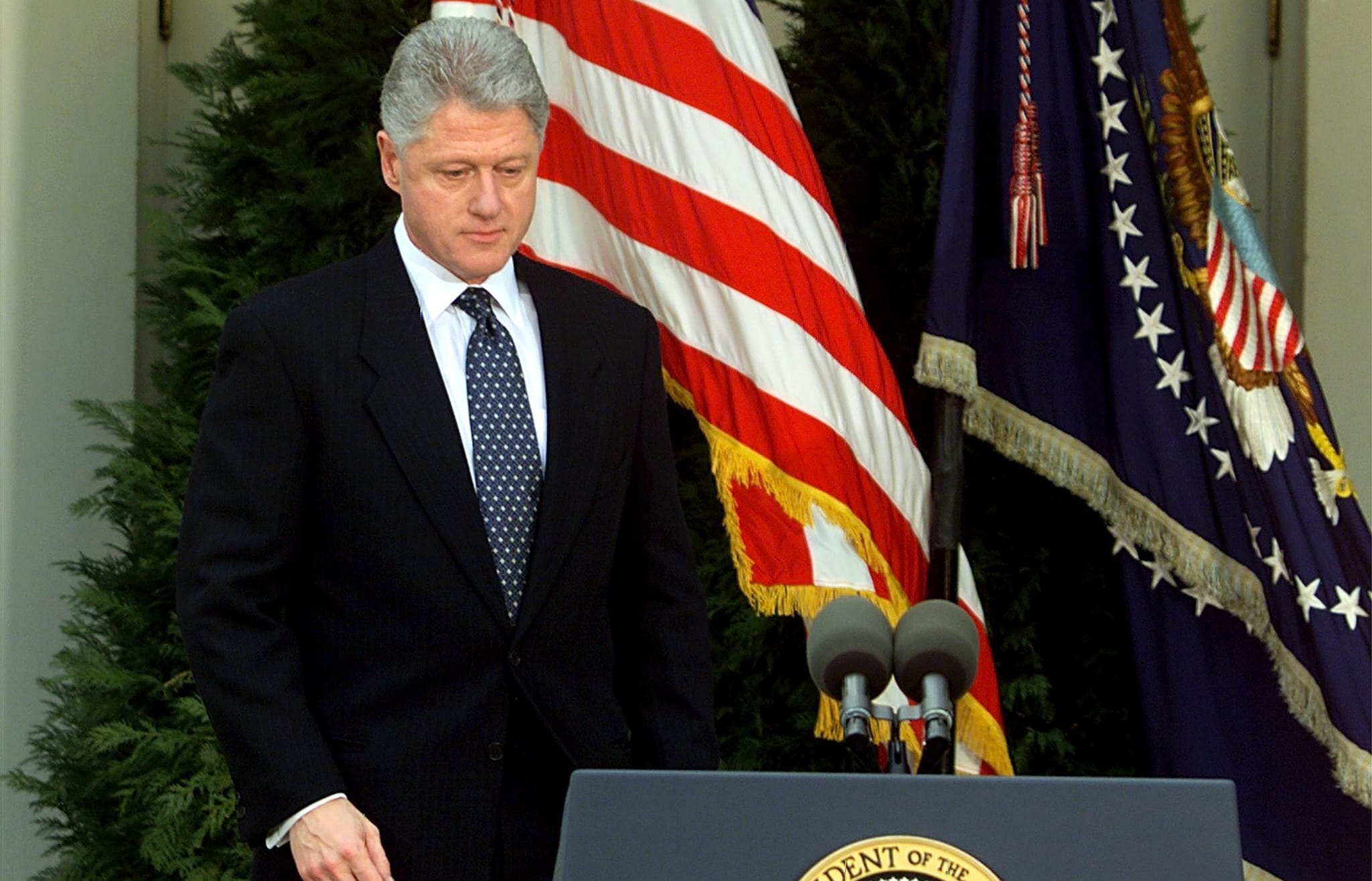 US President Bill Clinton in February 1999, after the impeachment trial in the Senate failed to get close to the two-thirds backing needed in order to pass