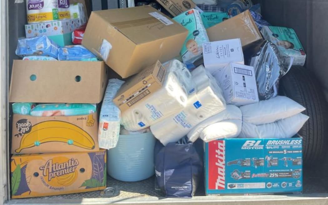 Volunteers sorted supplies in Haumoana in the Hawkes Bay.