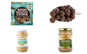 Pictured are some of the recalled products, including Little Bird Organics brand Good Breakfast Cookie Apple Cinnamon Almond Hemp, GoodFor brand Sugar Free Spheres, Ceres Organics brand Organic Hulled Tahini, Forty Thieves brand Organic Tahini Hulled.