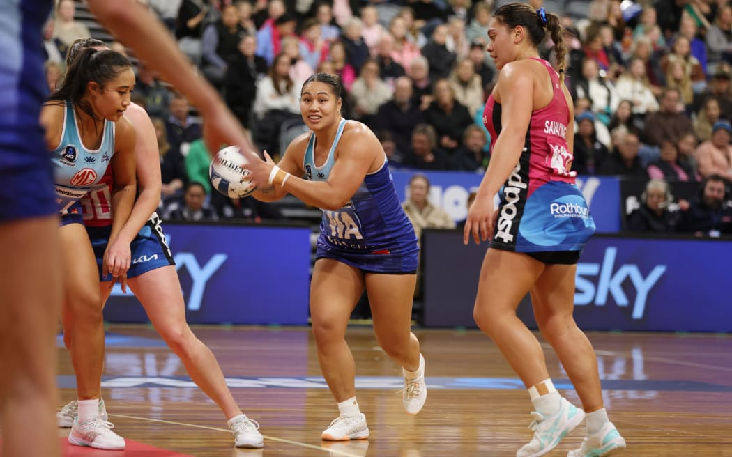 26.05.2024 Mystics Peta Toeava in action during the Steel v Mystics ANZ Premiership netball match at the Edgar Centre in Dunedin. Mandatory Photo Credit ©Michael Bradley