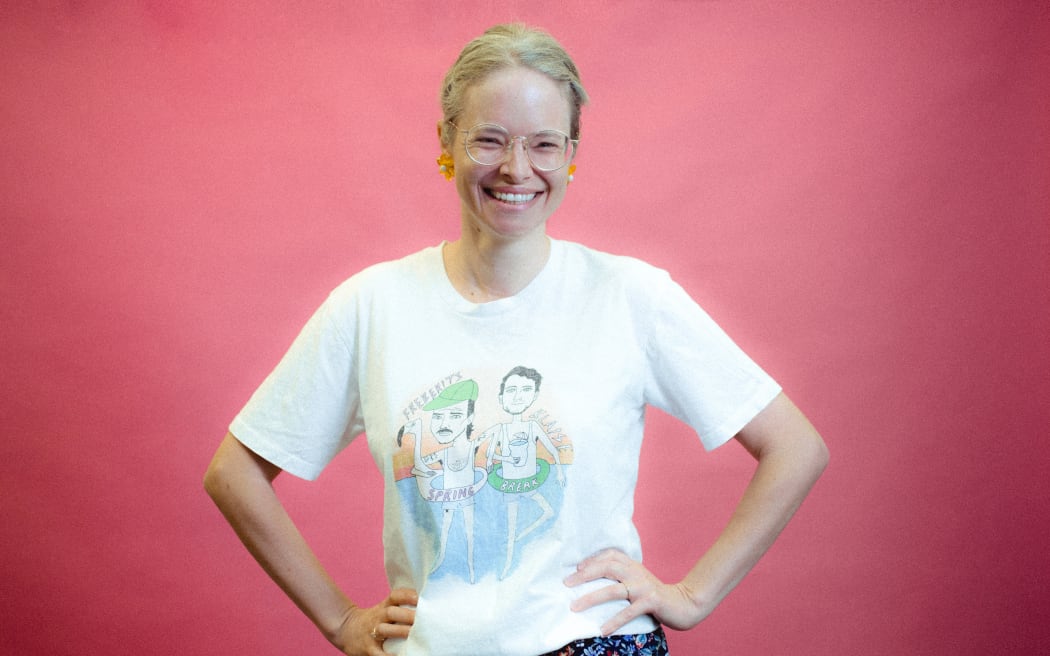 RNZ In-Depth journalist Susan Strongman in her Spring Break t-shirt