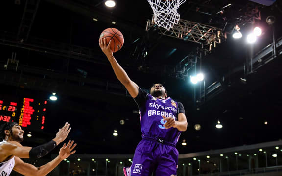 Corey Webster of the Breakers lays up.