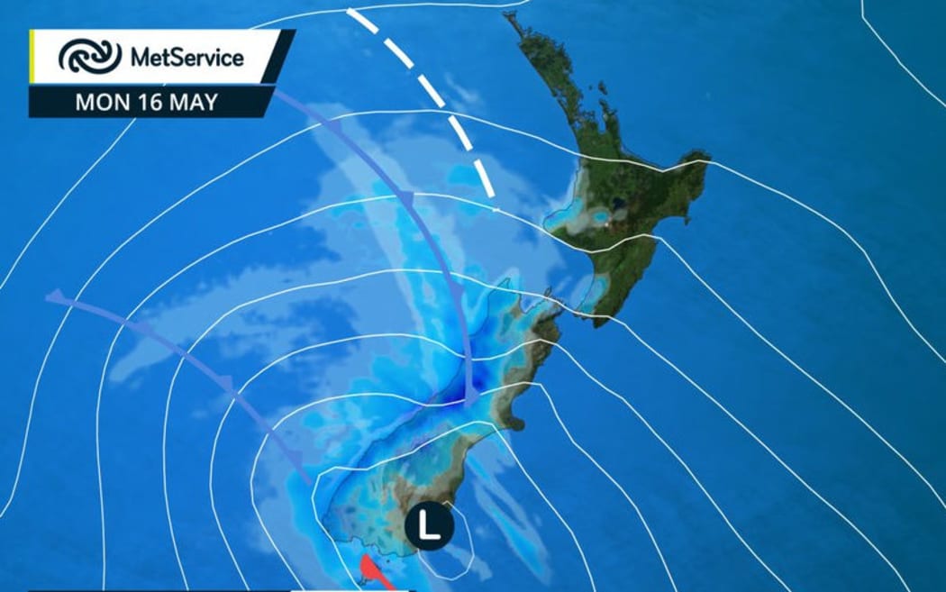 MetService weather map 16 May 2016.