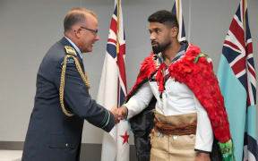 Leading Marine Technician (Electrical) Joe Mataele, from Tonga, has been named the New Zealand Defence Force’s Person of the Year. He received his award from Chief of Defence Force Air Marshal Tony Davies.