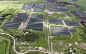 Aerial view of Lodestone Energy's Kaitāia solar farm, currently the biggest solar generator in the country. Photo: Lodestone Energy.