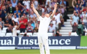 Ben Stokes of England celebrates as the English power their way to an Ashes series win.
