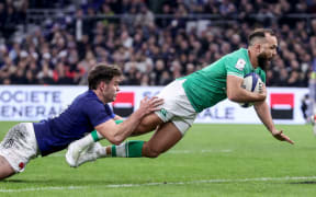 2024 Guinness Six Nations Championship Round 1, Orange Vélodrome, Marseille, France 2/2/2024
France vs Ireland
Ireland’s Jamison Gibson-Park scores their first try despite Damian Penaud of France
Mandatory Credit ©INPHO/Dan Sheridan