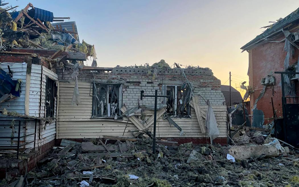 This handout photograph released by the Kursk Region Governor Alexei Smirnov in his Telegram channel shows damage in the town of Sudzha on August 6, 2024, caused by shelling from Ukranian forces in Russia's Kursk Region.