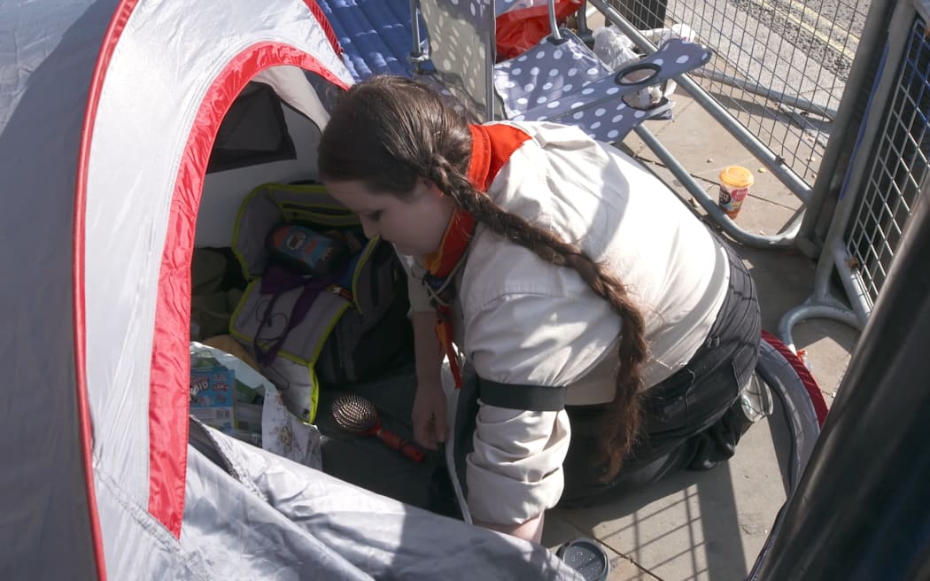 Scout leader Zoe Maidment and her tent.