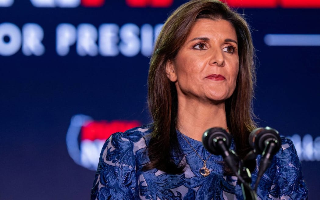 CONCORD, NEW HAMPSHIRE - JANUARY 23: Republican presidential candidate, former U.N. Ambassador Nikki Haley delivers remarks at her primary-night rally at the Grappone Conference Center on January 23, 2024 in Concord, New Hampshire. New Hampshire voters cast their ballots in their state's primary election today. With Florida Gov. Ron DeSantis dropping out of the race Sunday, Haley and former President Donald Trump are battling it out in this first-in-the-nation primary.   Brandon Bell/Getty Images/AFP (Photo by Brandon Bell / GETTY IMAGES NORTH AMERICA / Getty Images via AFP)