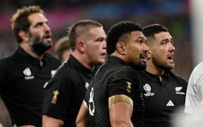 The All Blacks during the 2023 Rugby World Cup final against the Spingboks.