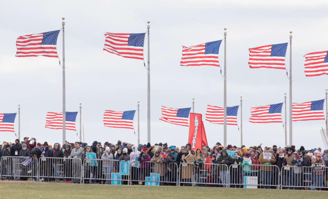 Crowds gather at the Washington Monument to hear Vice President Mike Pence speak at the March for Life rally