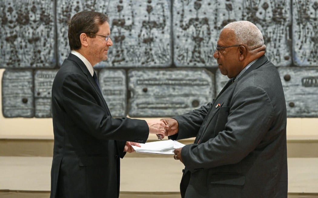 Ambassador Henry Mokono, right, presented his credentials to Israeli President Isaac Herzog in Jerusalem on 1 October 2024.