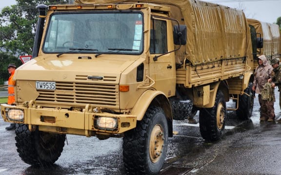 A defence force truck in Thames on Monday 13 February.