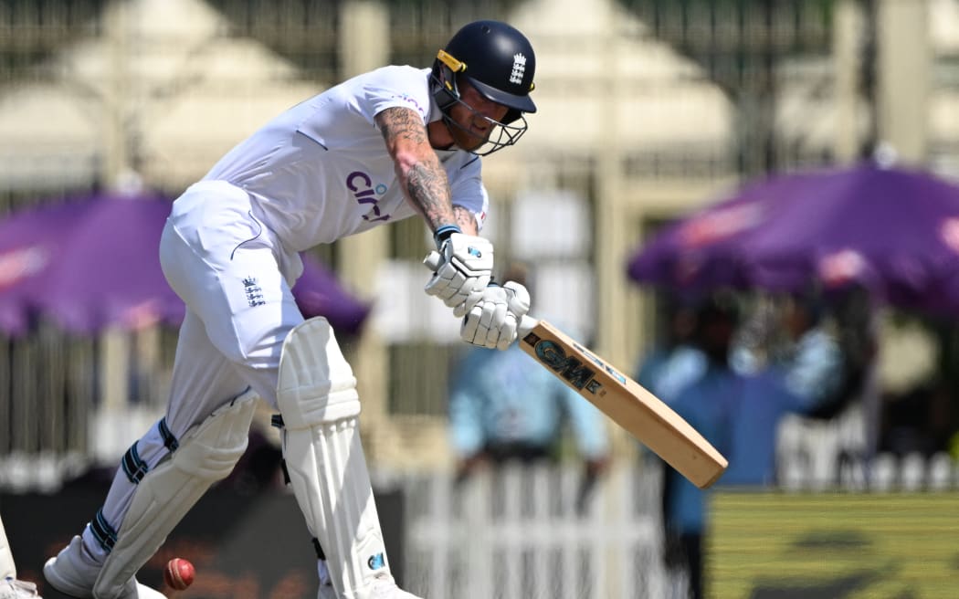 England's captain Ben Stokes plays a shot during the first day of the fourth Test cricket match between India and England at the Jharkhand State Cricket Association (JSCA) Stadium in Ranchi on February 23, 2024. (Photo by TAUSEEF MUSTAFA / AFP) / -