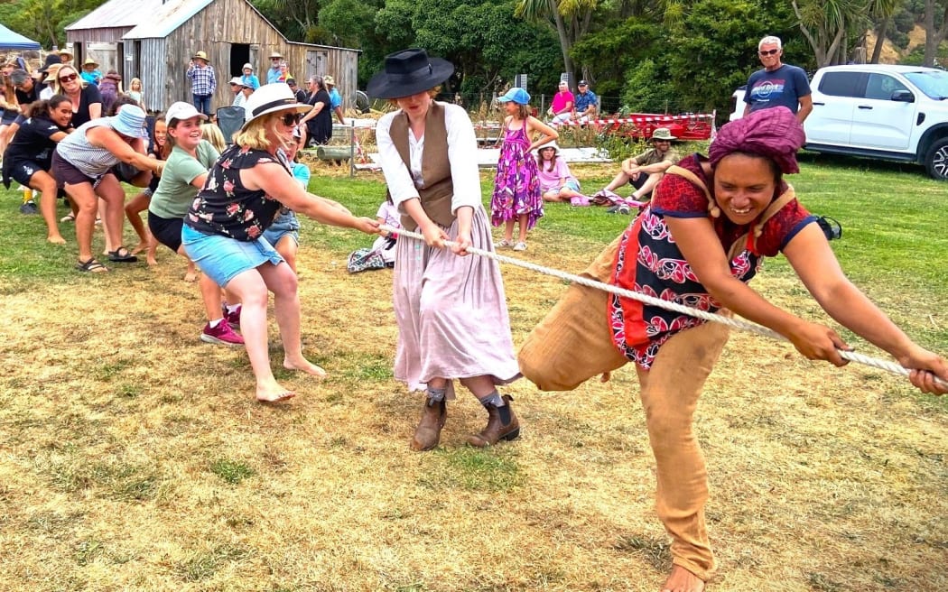 The famous tug o war is a highlight during Waitangi Day at Okains Bay.