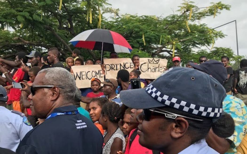 People in Vanuatu welcoming Prince Charles