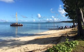 Okeanos Marianas arriving in the waters off Susupe Civic Park on Saipan.
