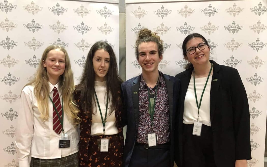 NZ Youth MPs Alice McIntosh, Charlotte Cornwall, Luke Orbell, and Danica Loulie-Wijtenburg.