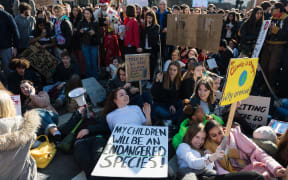 Students on strike in London over climate change.