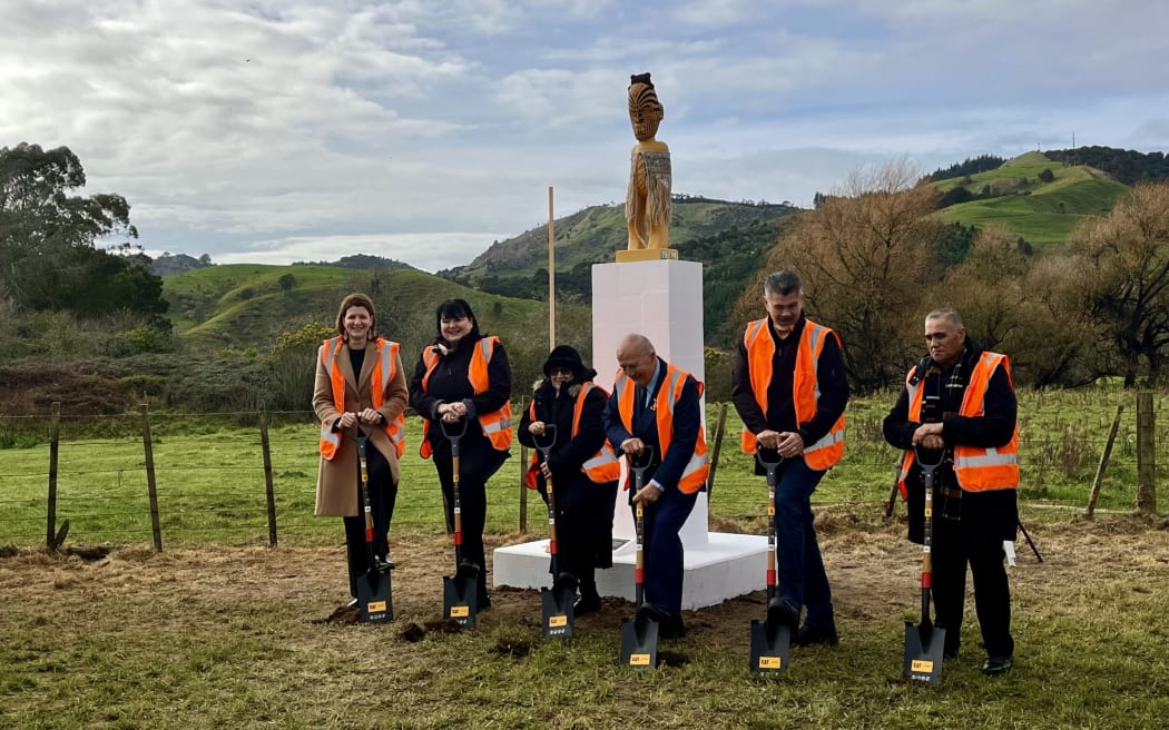 From left: Gisborne mayor Rehette Stoltz, East Coast National MP Dana Kirkpatrick, Mihi Ruru (Kaumatua), Thomas Pikia (Kaumatua), Asher Nikora (project manager & director of Xcel Builders Ltd), and Dave Pikia